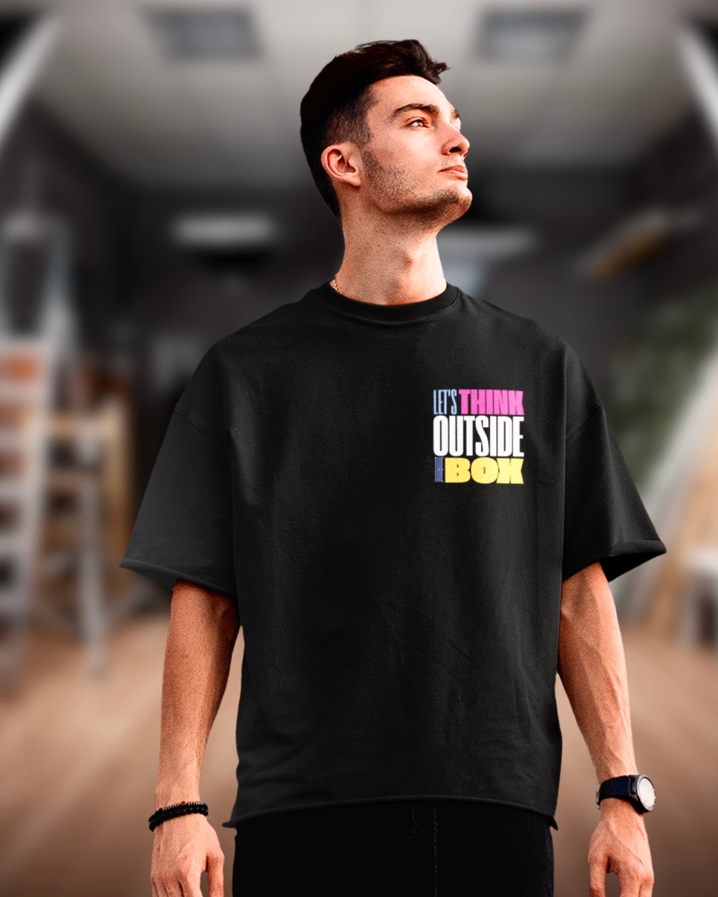 Think Outside the Box | Vibeify Premium Unisex Oversized Black T-Shirt
