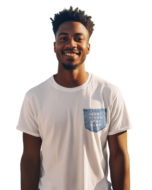 Fake Pocket Graphic Tee - "Never Trust Your Eyes" | 100% cotton premium regular T-Shirt
