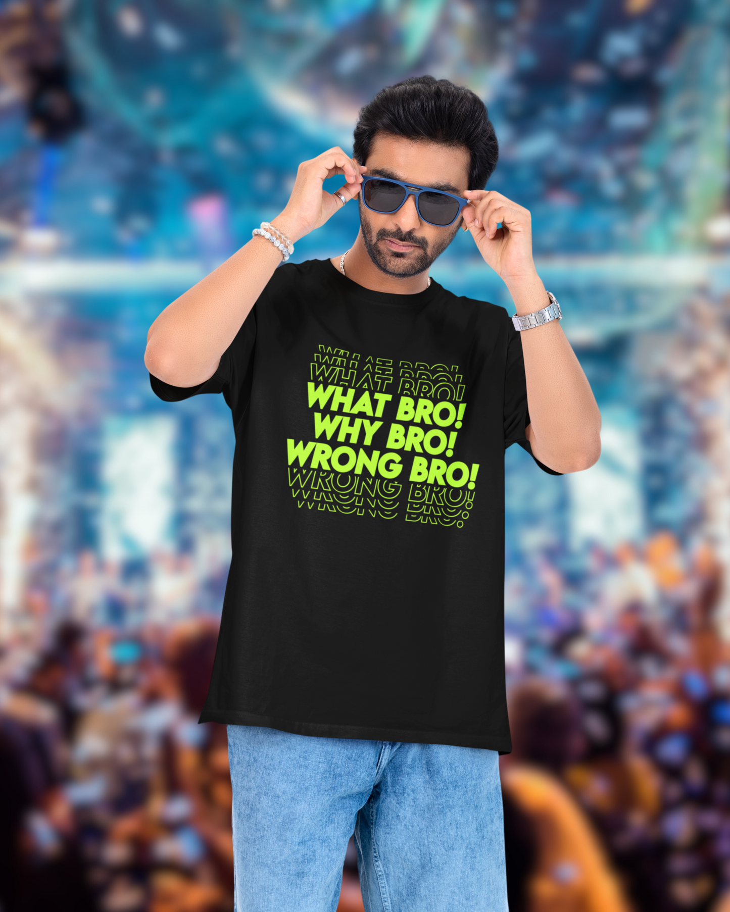 What bro Why bro Wrong bro | Radium Green Printed | Vibeify Premium Oversized Tshirt