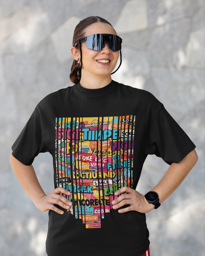 Gibberish Texts  | Vibeify Premium Oversized T-Shirt | Colourful Messages